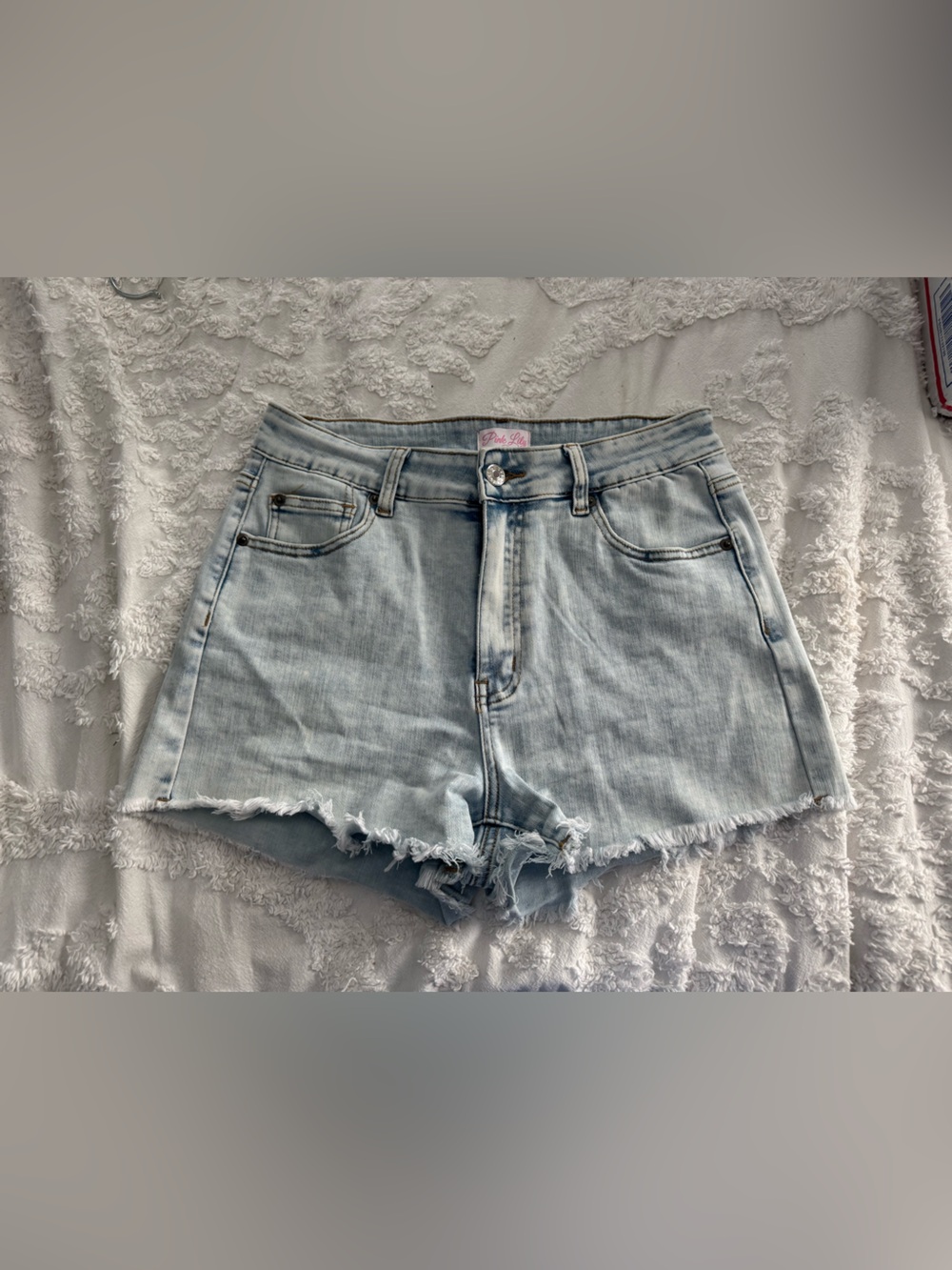 Pink Lily Light Wash Distressed Denim Shorts Size 28